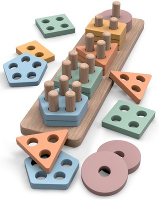 Montessori Toys for 1+ Year Old   Wooden Shape Sorter & Stacking Puzzle   Tod...