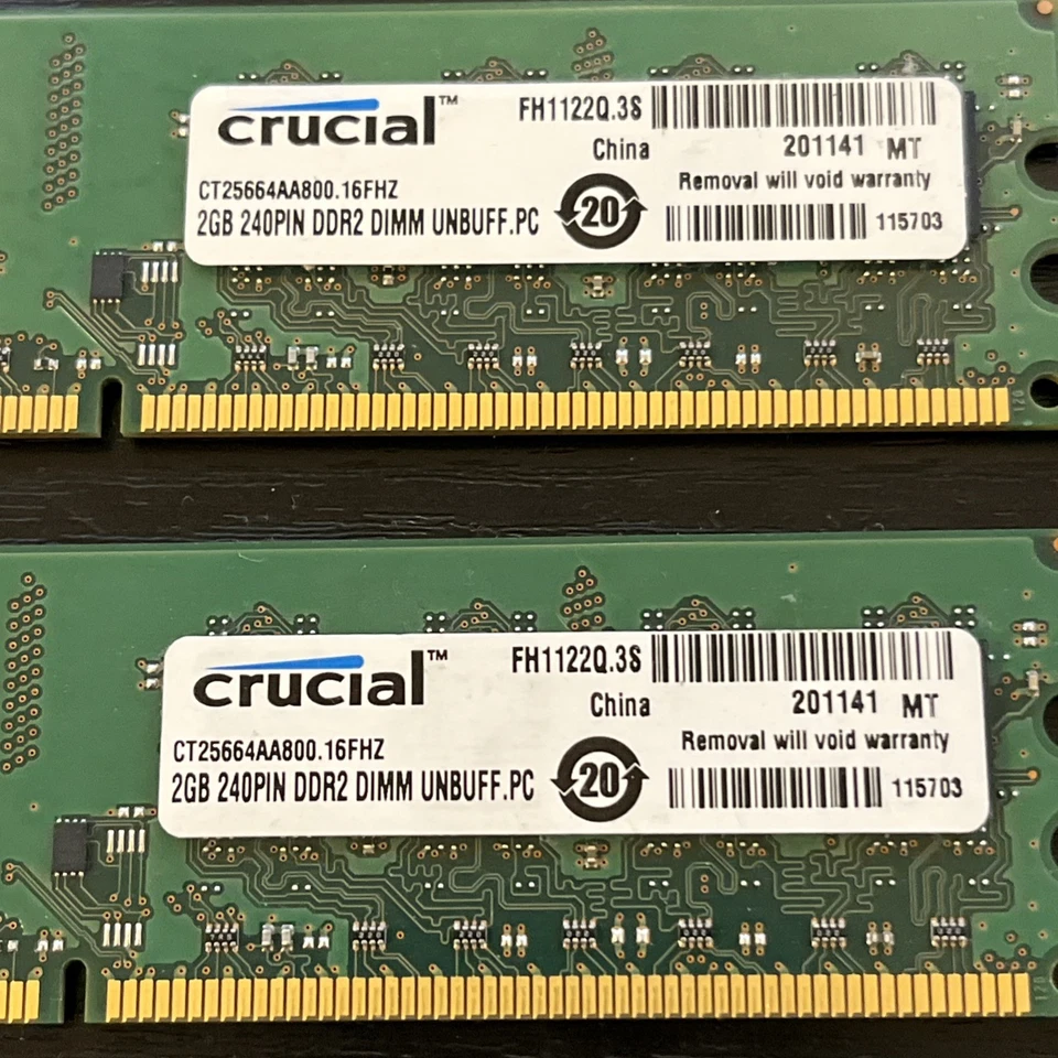 4GB 2x2GB PC2-6400 CRUCIAL CT25664AA800.M16FH MICRON DDR2-800 Desktop Memory Kit - Image 3 of 4