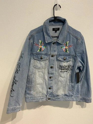 ED HARDY BRAVE HEARTS STAY TRUE DENIM large L JACKET NEW - product listing photo