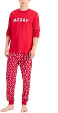 Family Pajamas Little  Big Kids Matching 2 Pieces Merry Pajama Set, Red, 6-7