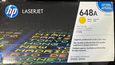 HP 648A yellow toner cartridge CE262A - New, sealed, OEM Box has shelf wear.