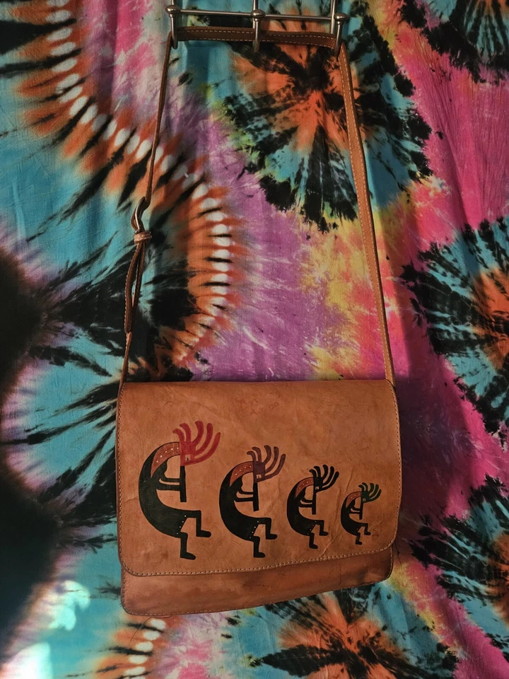 Kokopelli 皮革消息包棕色大号肩西南波西米亚 — 第 2/4 张图片