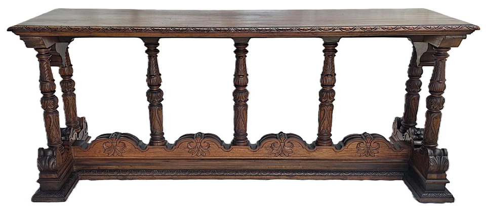 Antigua consola renacimiento italiano biblioteca sofá mesa nogal macizo 1920 Foto 2 de 4