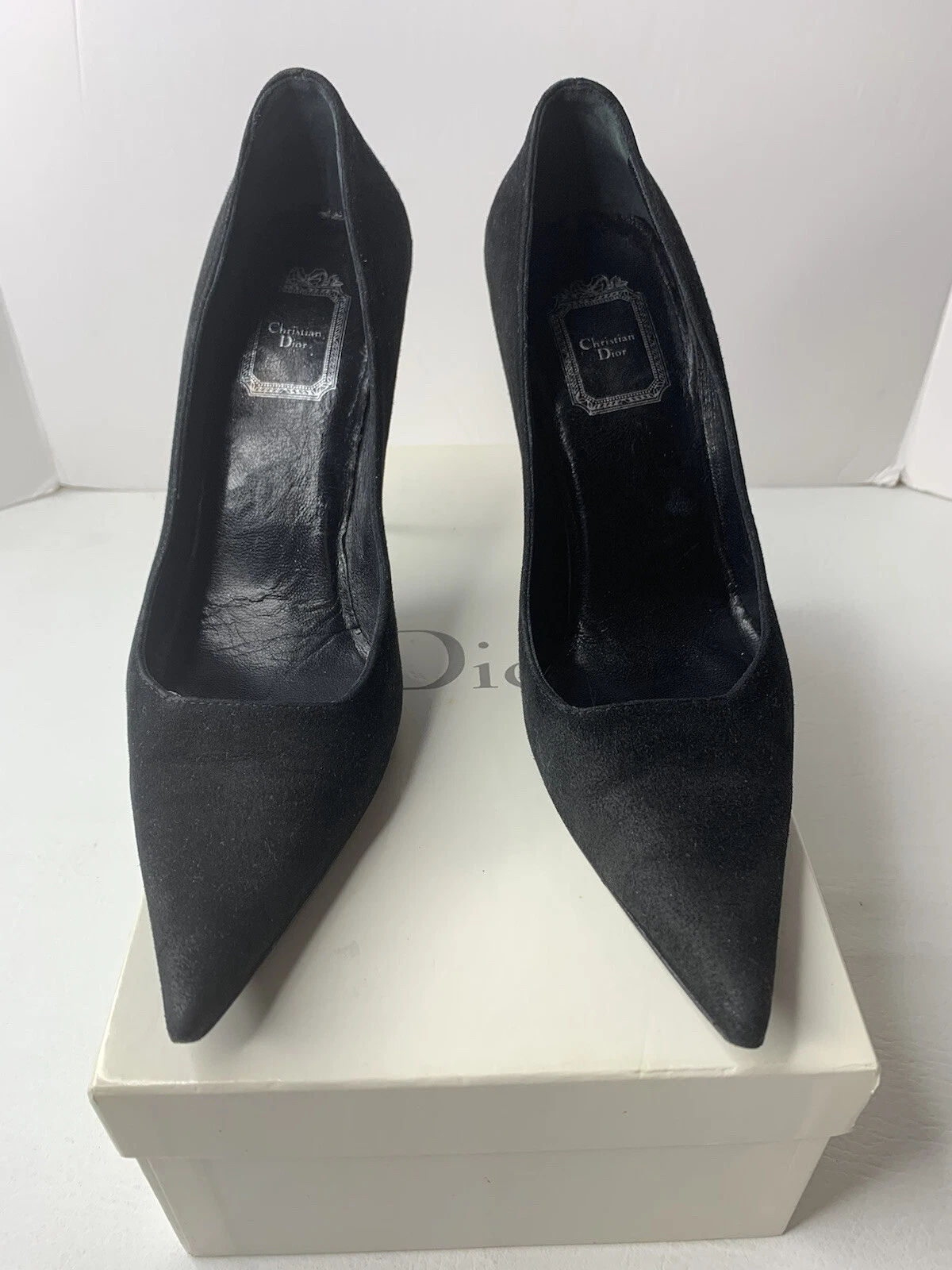 Escarpins Christian Dior noir daim bout pointu talon métal taille 38 /8