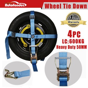 4pc Wheel Tie Down Strap Car Carrying Ratchet Tie Down Trailer Wheel Harness Tow Ebay