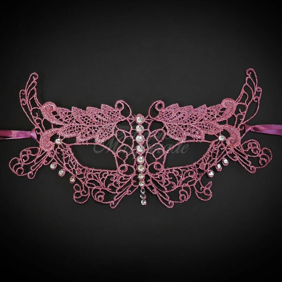 Lace Collection | Lace Masquerade Mask LM0401Pink - Image 4 of 4