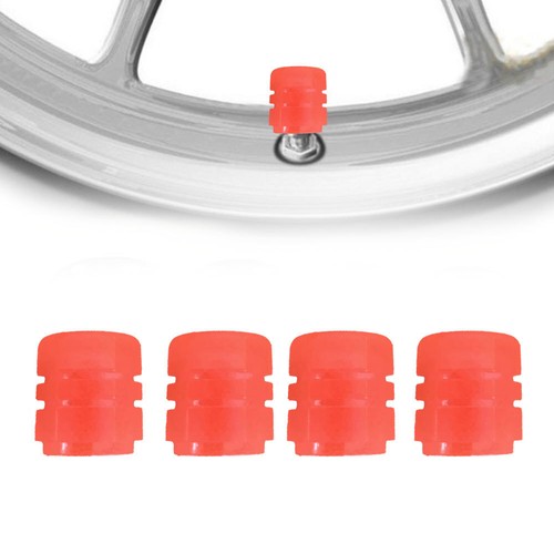 4x Red Fluorescent Car Tire Valve Caps Luminous Tire Valve Stem Cap Accessories - Picture 4 of 7