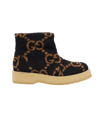 Authentic Men's Gucci Black Hooper GG Logo Wool Effect Ankle Boots