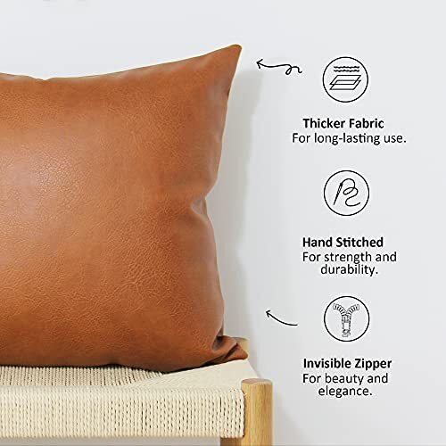 ChrisDowa Set Of 2 Faux Leather Throw Pillow Covers - Thick Cognac Solid Color, 12x20 Inches, For Sofa Bed Decor - View #2