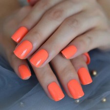 New 24 Press On Nails Kit w glue short neon orange bright