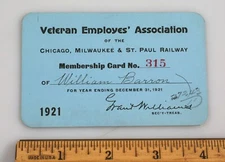Vintage 1921 Milwaukee Road Veteran Employees Association Membership Card