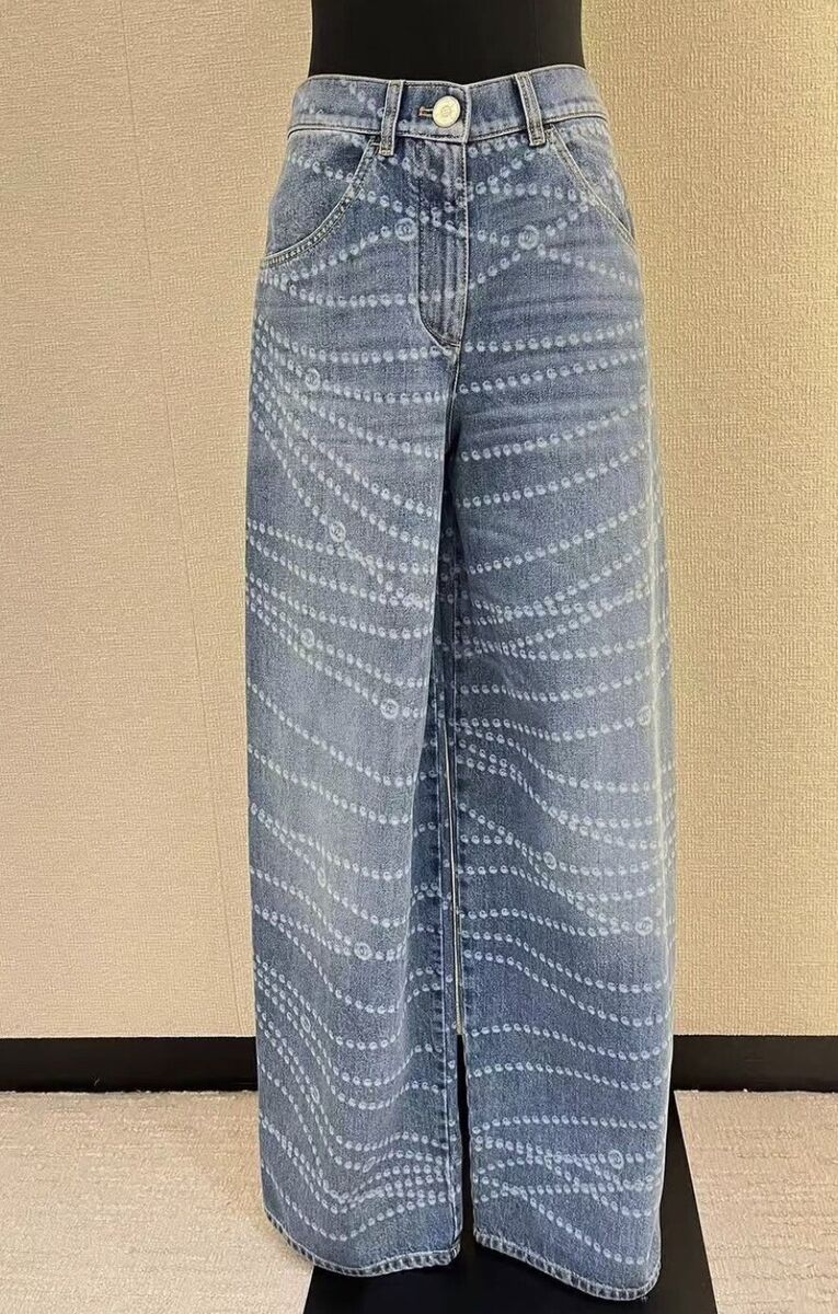 New 25P 2025 Spring Chanel Light Blue Denim Pearl Print CC New 25P 2025 Spring Chanel Light Blue Denim Pearl Print CC