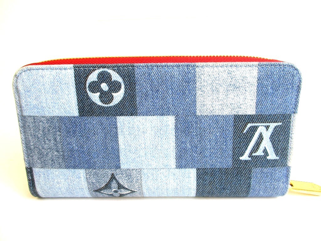 Auth LOUIS VUITTON Monogram Blue Denim Round Zip Zippy