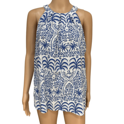 Rachel Roy linen blend tropical print halter blouse size M