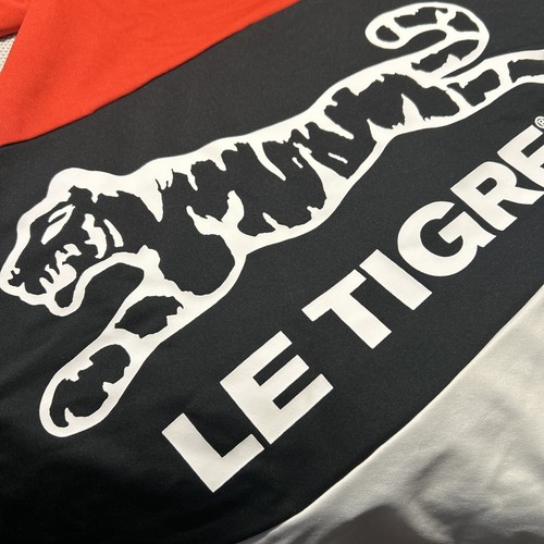 Le Tigre Rugby Black Red White Striped Pullover Quarter Button Vintage - Picture 2 of 8