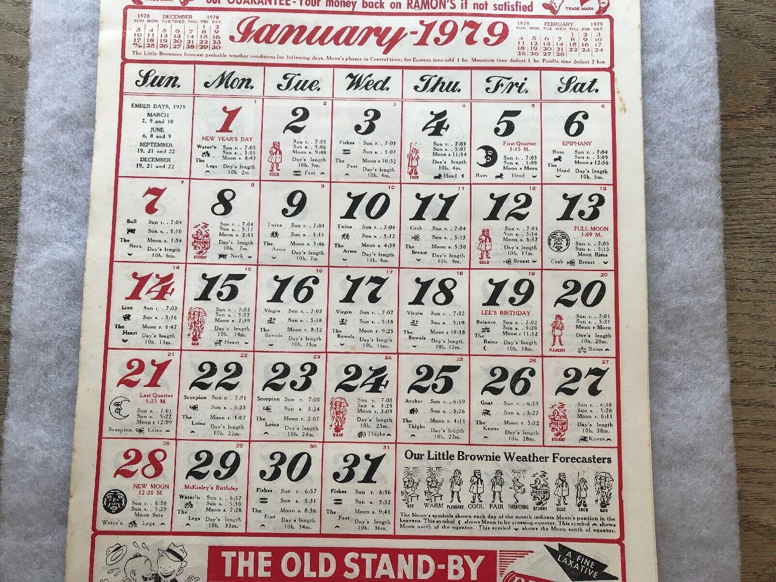 1979 Ramon’s Brownie Calendar, Montgomery Drug Store, Star, North