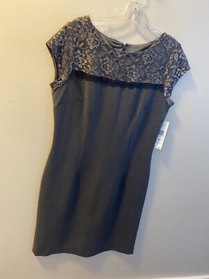 Nine West Dress Size 10 Charcoal w. Black Lace NEW WITH TAGS NWT $98 Macys  | eBay