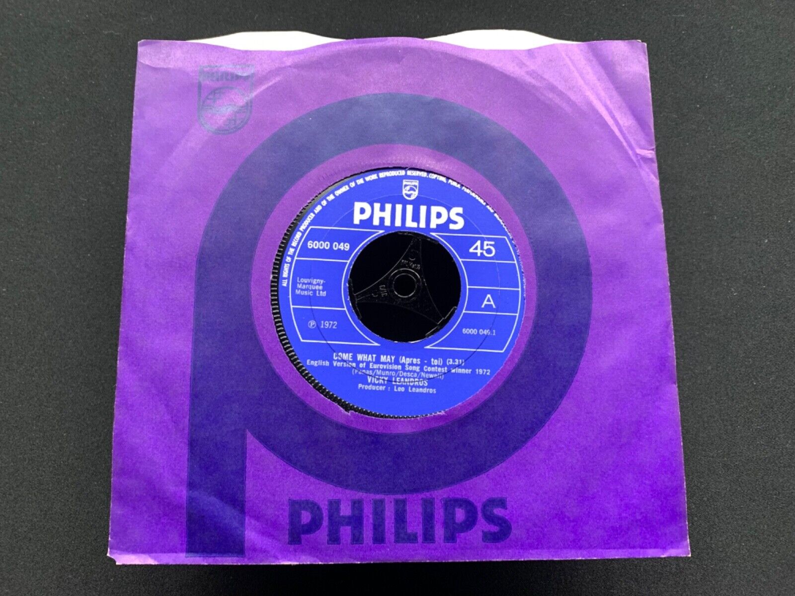 Vicky Leandros Come What May 1972 Eurovision 7" 45 vinyl single Near Mint