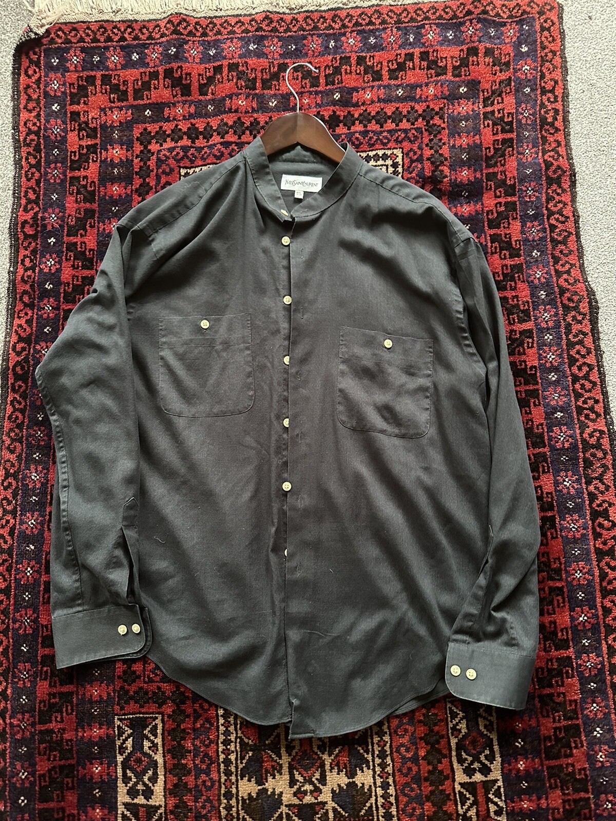 Yves Saint Laurent YSL Camicia Uomo Navy Collo Nonno Grigio 16 5” L Relaxed