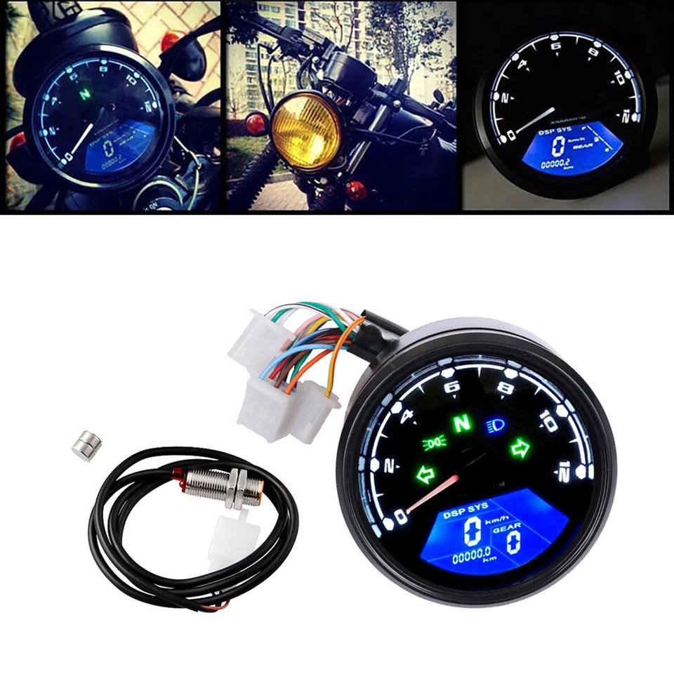 Digital Motorcycle Speedometer Tachometer Racer Odometer Gauge Fit For Harley - Image 3 of 4