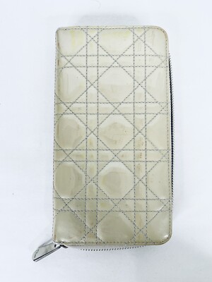 Christian Dior Beige Tan Long Zip Around Patent Leather Envelope