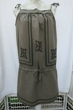 Zara Brown Linen Cotton Blend Strappy Pinafore Style Dress, Small