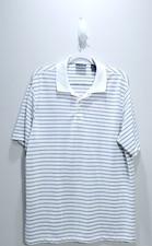 Chaps Polo Shirt Mens Medium White Striped Microfiber Dry Golf Sports Outdoor M
