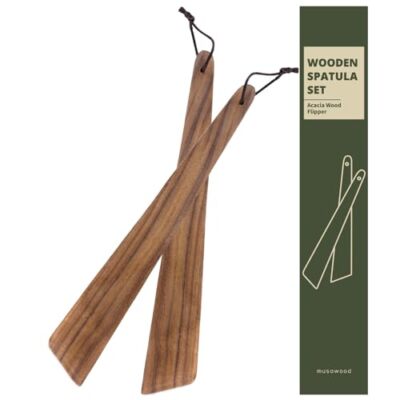  12'' Acacia Wood Spatula for Cooking, Small Wood Flipper, Non-Stick Spatula 