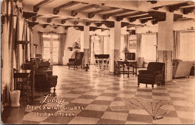 Lobby of Del Camino Courts, El Paso, Texas - Postcard
