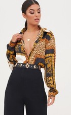 Pretty Little Thing Leopard Print Oversized Satin Feel Shirt Size 8
