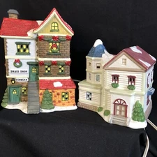 Lot of 2 Christmas Village House and Dress Shop Cobbler Shop Trim A Home  V