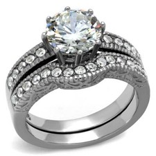 TK1W007 - High polished no plating Stainless Steel Ring with AAA Grade CZ in