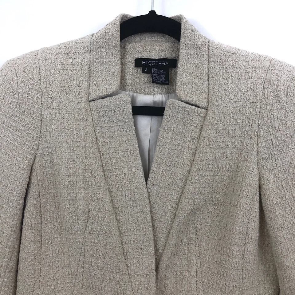 Chaqueta Blazer Etcetera Mujer Talla 2 Crema Metálica Tweed Carrera Foto 2 de 4
