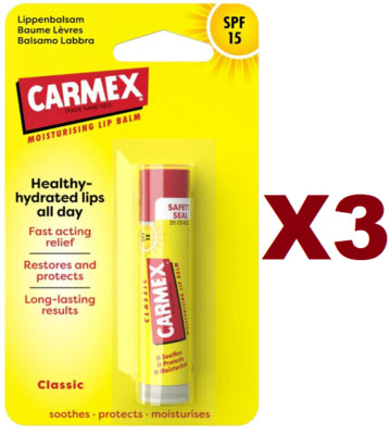 3PCS CARMEX MOISTURISING LIP BALM CLASSIC LIP STICK BALM 4.25GR SPF15