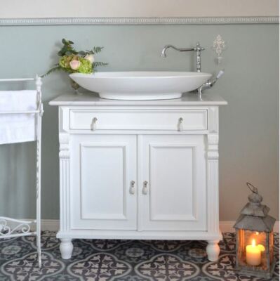 Landhaus-Waschtisch mit Marmorplatte Waschbeckenunterschrank im