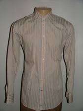 MENS THOMAS DEAN DRESS SHIRT SIZE 16 1/2 ORANGE BLUE WHITE STRIPED 220