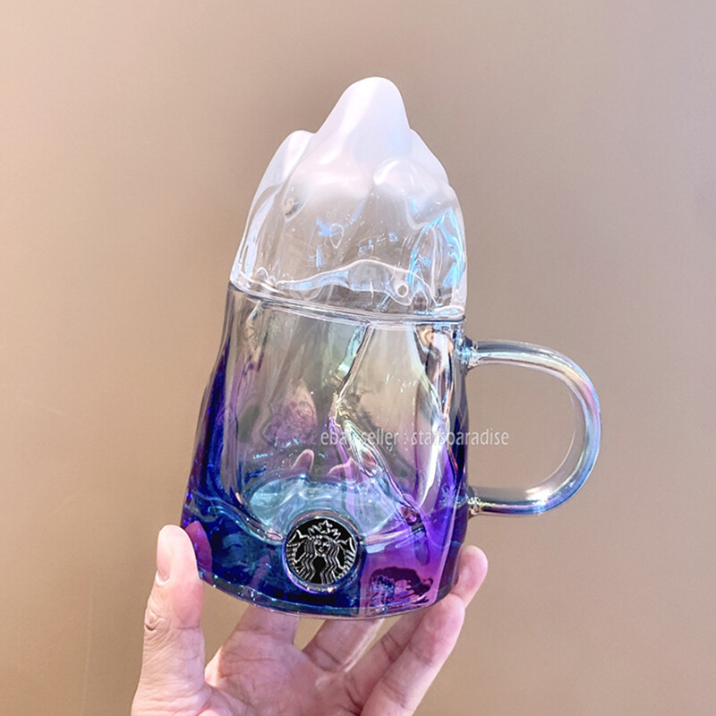 Starbucks 2021 China Snow Mountain Shape Iridescent Blue Glass Mug Cold Cup  | eBay