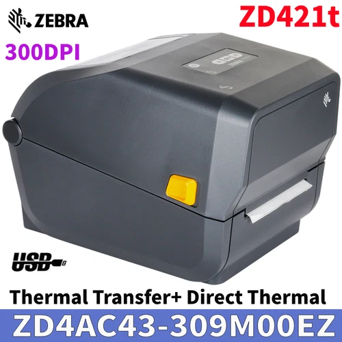 Zebra ZD421T ZD4AC43-309M00EZ 300DPI USB Transfer+Direct Thermal Label Printer