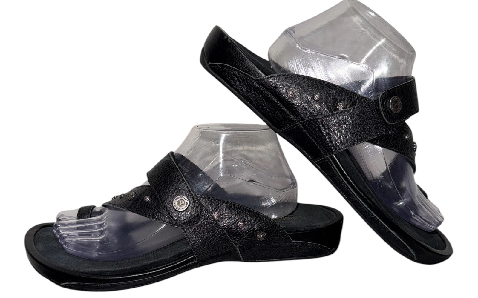 AETREX WOMENS ADJUSTABLE STRAP BLACK LEATHER TOE STRAP SIZE 11