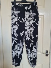 Beautiful Soft Black Floral Zara Wide Leg Stretch Trousers  UK 10 With Pockets