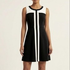 Calvin Klein Black White Colorblock Sleeveless Fit Flare Dress Size 8 Career
