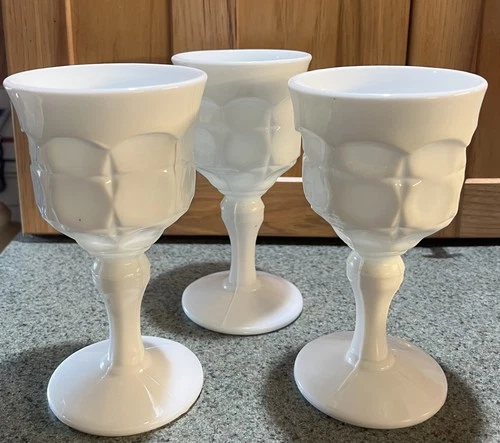 Vintage  Indiana Glass milk glass water goblet, discont. Constellation pattern.