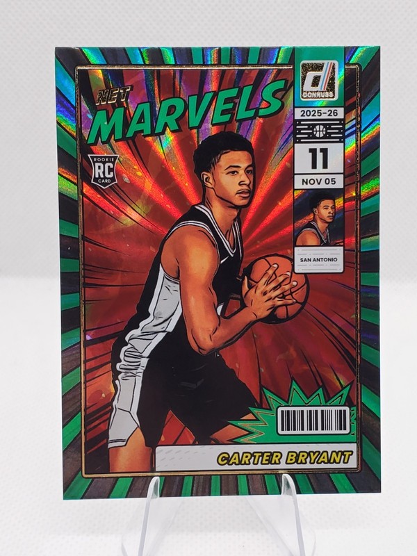 2025-26 Donruss Carter Bryant RC Net Marvels Green Laser #12 San Antonio Spurs