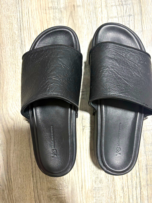 Y-3 Men's Black Leather Slide Sandals Logo Accent US Size 12