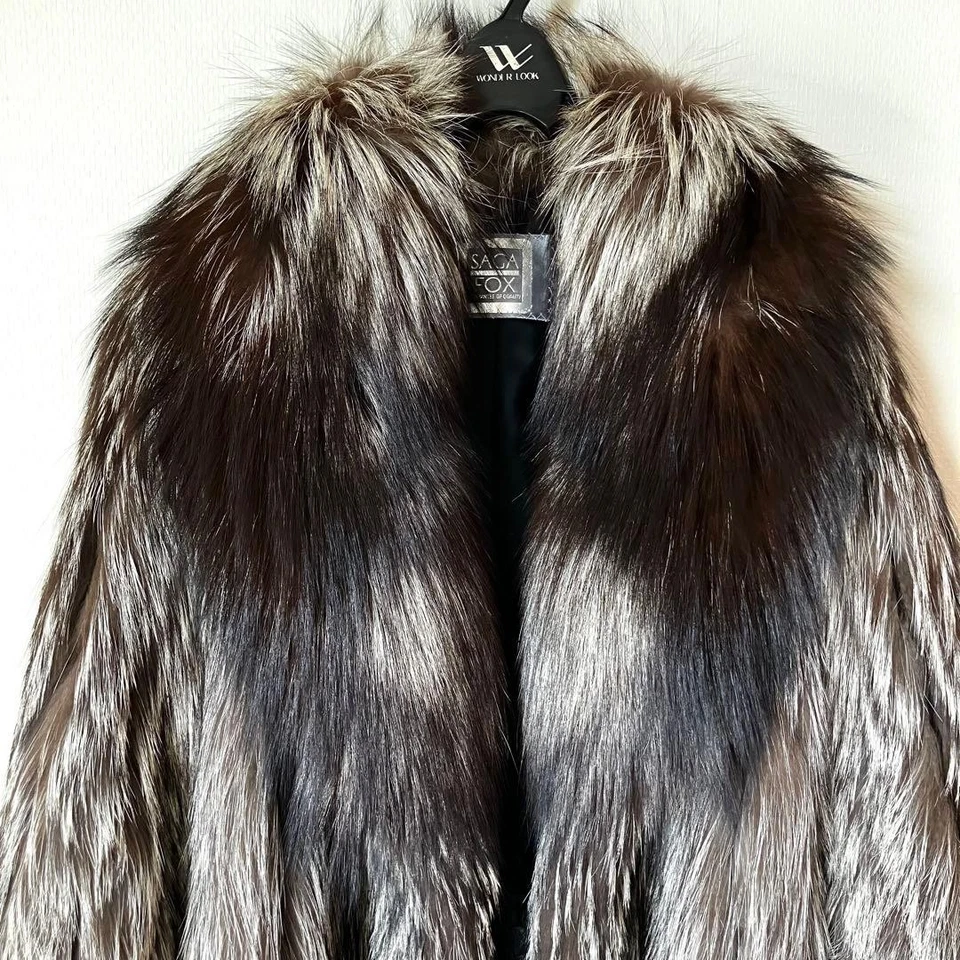 Medio abrigo de piel de zorro SAGA vintage de zorro plateado talla 9 de Japón Foto 2 de 4