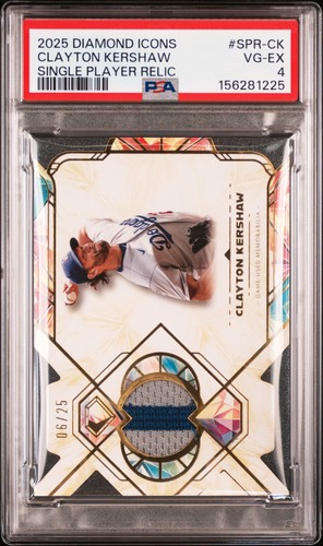 2025 TOPPS DIAMOND ICONS SINGLE PLAYER RELICS #SPR-CK CLAYTON KERSHAW 6/25 PSA 4