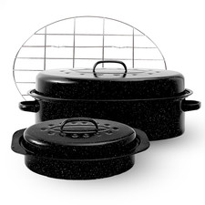 Granite Bowl Enamel Roaster Pan Lid And Rack Set 1319Granite Roasting Pans Oval