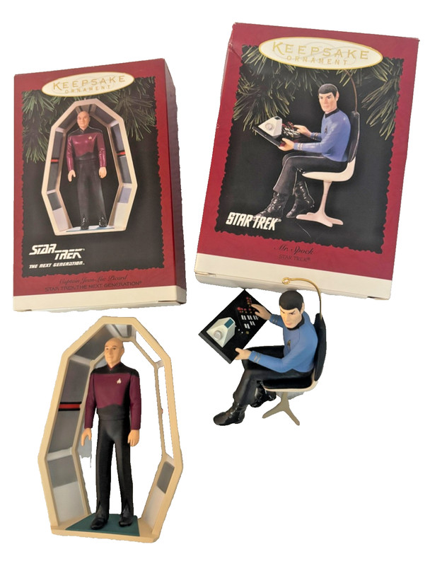 1995 Star Trek Captain Jean Luc Picard and 1996 Dr Spock HALLMARK ORNAMENTS