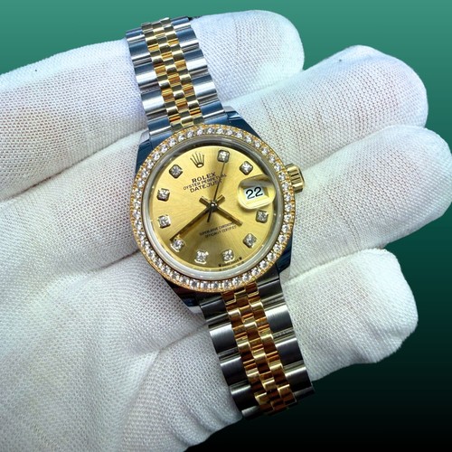 Rolex Lady-Datejust 279383RBR 28mm Factory Diamond Bezel Champagne Dial Jubilee