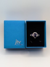 Beautiful BBJ Lab Tanzanite & White Diamond Simulant Rhodium/Sterling Ring Sz 10